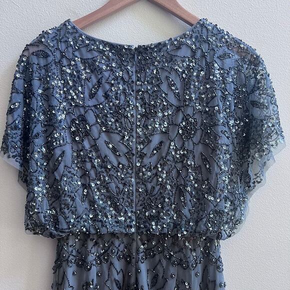 Adrianna Papell Beaded Mesh Blouson Sequin Embellishments Dress 0 Wedding Guest - Picture 9 of 13